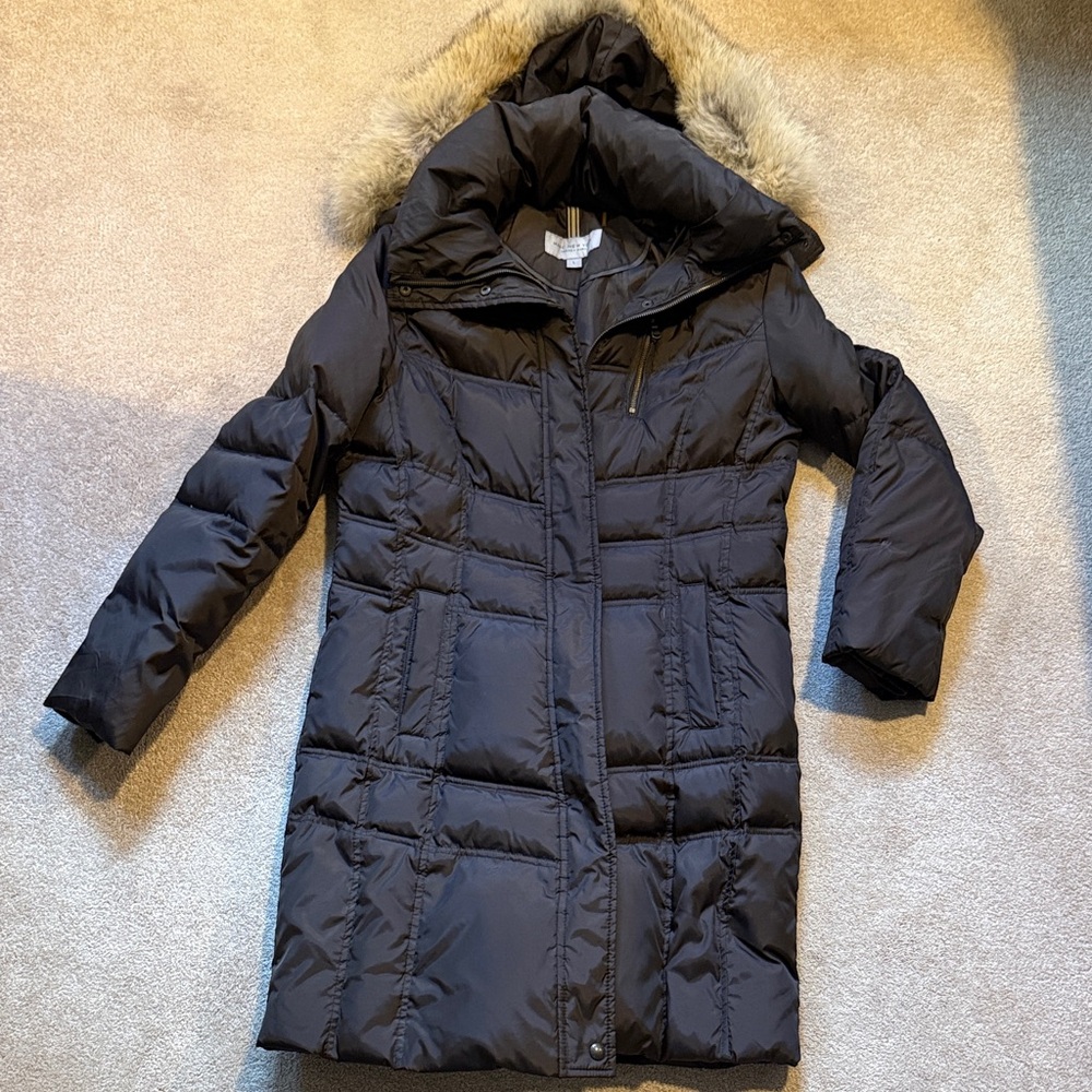 Women's Brown Puffer Coat with Real Fur Hood